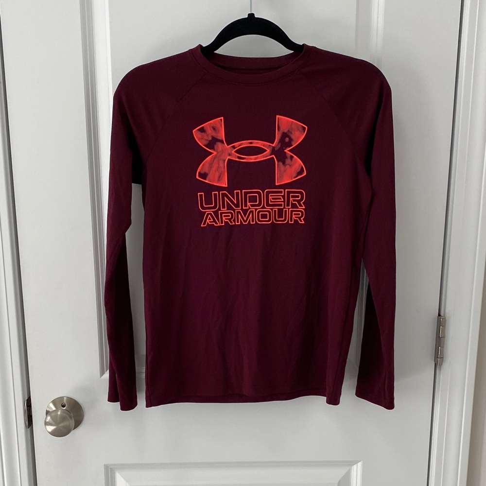 Under Armour Maroon Long Sleeve Shirt with Red Logo